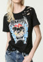 Black Skull Cut Out Round Neck Short Sleeve Casual T-Shirt