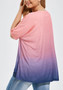 Pink Drawstring Ruched Irregular Plus Size V-neck Casual T-Shirt