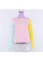 Multicolor Monogram Print High Neck Long Sleeve Fashion T-Shirt