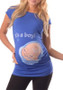 Dark Blue Cartoon Print Round Neck Short Sleeve Maternity T-Shirt