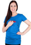 Blue Pleated Short Sleeve Maternity and Lactant Women Casual T-Shirt