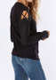 Black Cut Out Round Neck Long Sleeve Casual T-Shirt