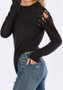 Black Cut Out Round Neck Long Sleeve Casual T-Shirt
