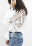 White Patchwork Drawstring Cut Out V-neck Long Sleeve Fashion Blouse