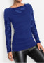Blue Lace Round Neck Long Sleeve Fashion T-Shirt
