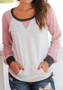 White Patchwork Buttons Round Neck Casual T-Shirt