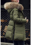 Army Green Pockets Zipper Faux Fur Hooded Long Sleeve Fashion Padded Coats