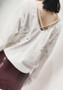 White Plain Cross Back Open Back Round Neck Long Sleeve Casual T-Shirt