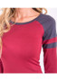 Red Patchwork Irregular Round Neck Long Sleeve T-Shirt