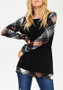 Black Patchwork Plaid Long Sleeve Casual Cute T-Shirt