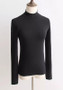 Black Plain High Neck Long Sleeve Fashion T-Shirt