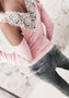 Pink Patchwork Lace Cut Out V-neck Long Sleeve Fashion T-Shirt