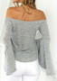 Grey Ruffle Boat Neck Long Sleeve Casual T-Shirt