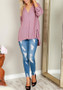 Bean Paste Red Plain Irregular V-neck Long Sleeve Fashion Blouse