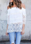 White Patchwork Cut Out Lace Spaghetti Strap Off Shoulder Blouse
