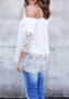 White Patchwork Cut Out Lace Spaghetti Strap Off Shoulder Blouse
