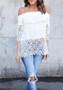 White Patchwork Cut Out Lace Spaghetti Strap Off Shoulder Blouse