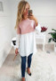 Pink Patchwork Buttons Boat Neck Casual T-Shirt