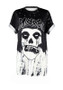 Black Skull Head Print Round Neck Short Sleeve Halloween T-Shirt
