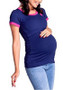 Blue Color Block Bow Maternity and Lactant Women Casual T-Shirt