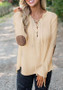 Beige Patchwork Drawstring Round Neck Long Sleeve Fashion T-Shirt