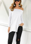 White Plain Irregular Boat Neck Fashion T-Shirt