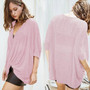 Light Pink Irregular Three Quarter Length Sleeve Fashion T-Shirt