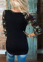 Black Patchwork Camouflage Print Round Neck Long Sleeve Casual T-Shirt