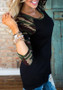 Black Patchwork Camouflage Print Round Neck Long Sleeve Casual T-Shirt