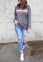 Grey Striped Print Round Neck Long Sleeve Casual T-Shirt