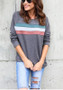 Grey Striped Print Round Neck Long Sleeve Casual T-Shirt