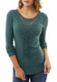 Green Cut Out Lace Long Sleeve Casual T-Shirt