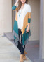 Blue Color Block Print Irregular Long Sleeve Casual Coat