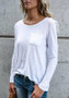 White Plain Pockets Round Neck Casual T-Shirt