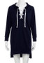 Dark Blue Drawstring Lace Up Irregular V-neck Long Sleeve Casual Pullover Sweatshirt