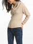 Casual Diagonal Buttons Cowl Neck Cotton Plain Sweatshirt