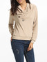 Casual Diagonal Buttons Cowl Neck Cotton Plain Sweatshirt