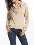 Casual Diagonal Buttons Cowl Neck Cotton Plain Sweatshirt