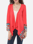 Casual Asymmetrical Hems Collarless Cotton Tribal Printed Overcoat