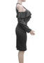 New Black Cut Out Ruffle Zipper Long Sleeve Halter Neck Off Shoulder Midi Dress