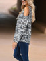 New Camouflage Print Cut Out Long Sleeve Round Neck Casual T-Shirt