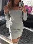New Grey Round Neck Long Sleeve Fashion Going out Mini Dress