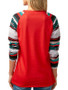 New Red Monogram Striped Print Round Neck Long Sleeve Casual T-Shirt