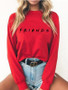 New Red Monogram Print Round Neck Long Sleeve Casual Sweatshirt