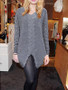 New Grey Irregular Slit V-neck Long Sleeve Casual Pullover Sweater