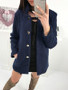 New Dark Blue Fur Single Breasted Tailored Collar Long Sleeve Casual Coat