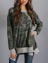 New Army Green Camouflage Double Zipper Long Sleeve Oversized Casual Pullover Sweatshirt