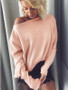 New Pink Plain Long Sleeve Going out Casual Blouse