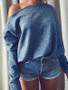New Blue Plain Long Sleeve Going out Casual Blouse