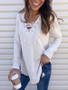 New White Lace-Up Drawstring V-neck Irregular Long Sleeve Casual T-Shirt